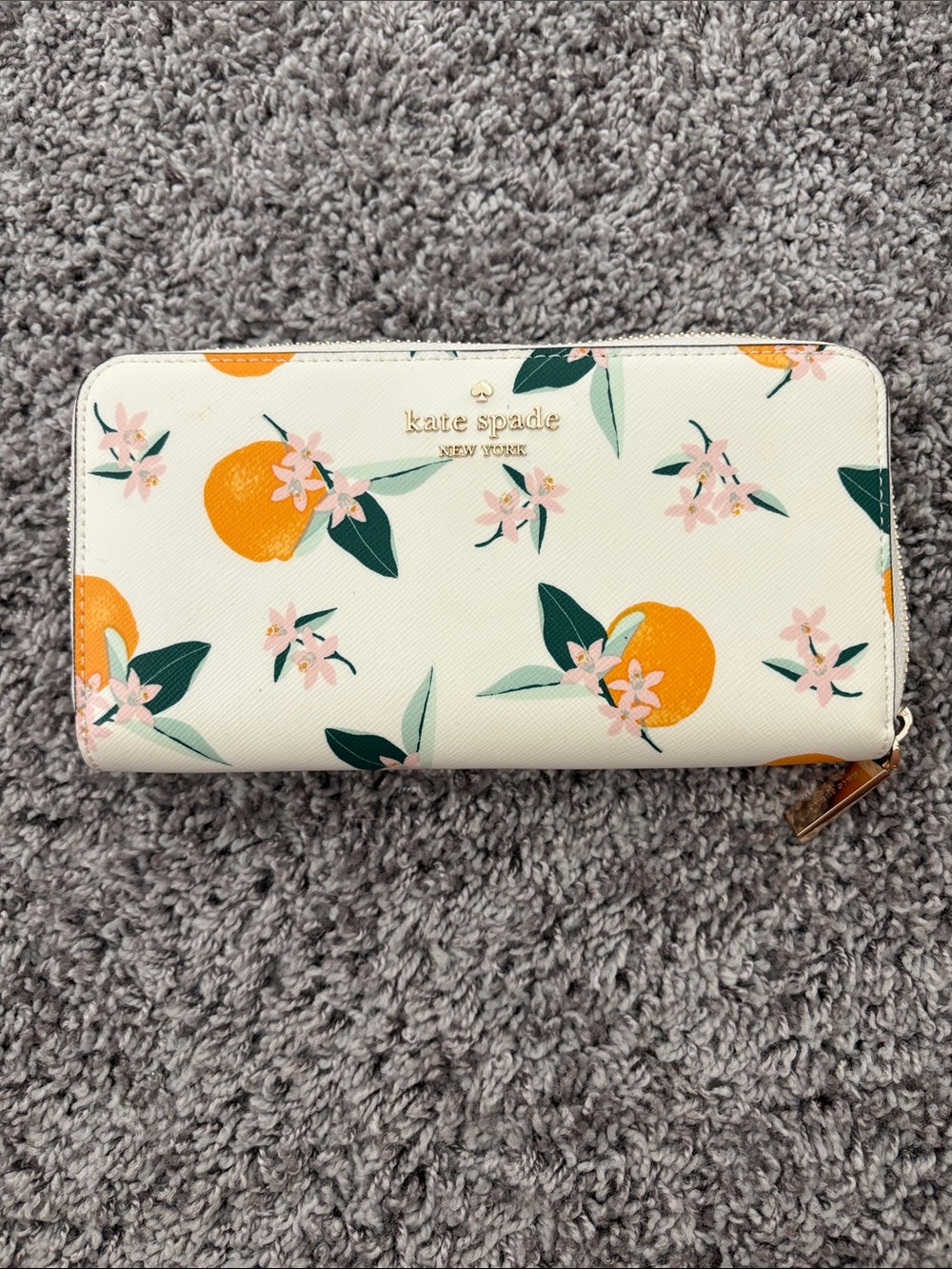 kate spade cream wallet with orange & green floral print